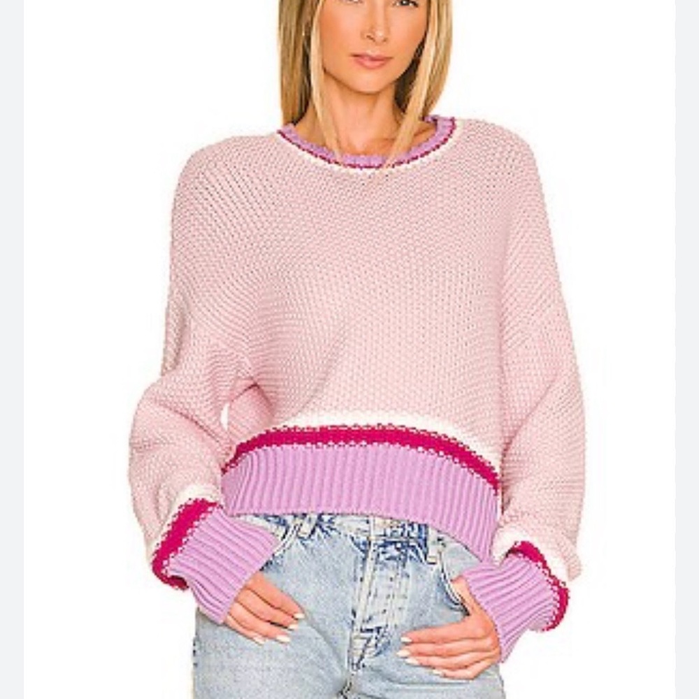 Show Me Your Mumu Women's Pink Sweater with Ribbed Trim